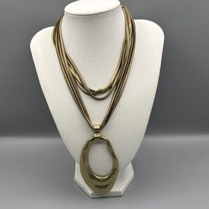 Brutalist Gold Multi-Strand Necklace with Pendant JP404